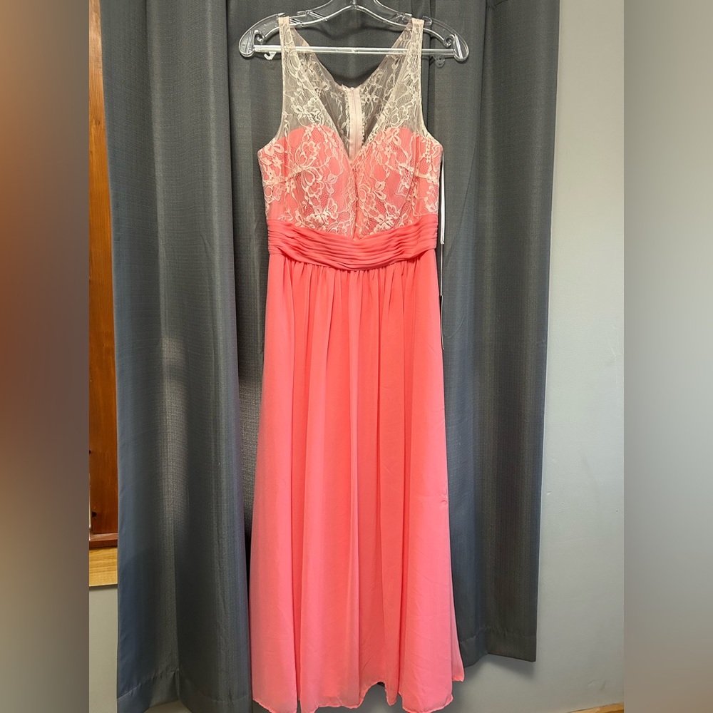 Elegant Coral with White Lace Dress